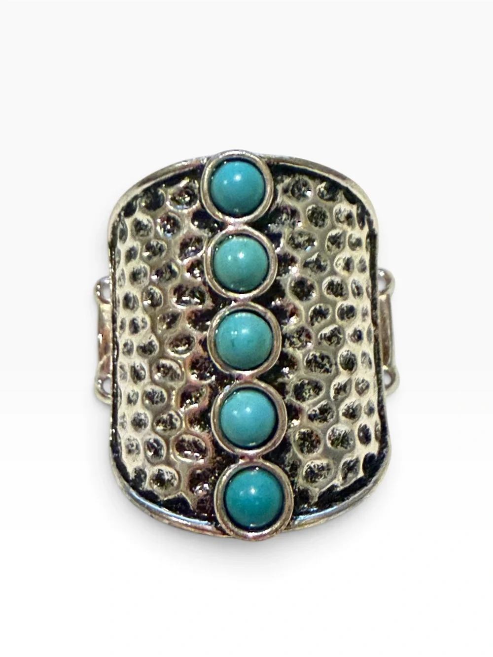 Turquoise Color Stretch Ring Silver Tone Western Boho Southwestern Statement 7